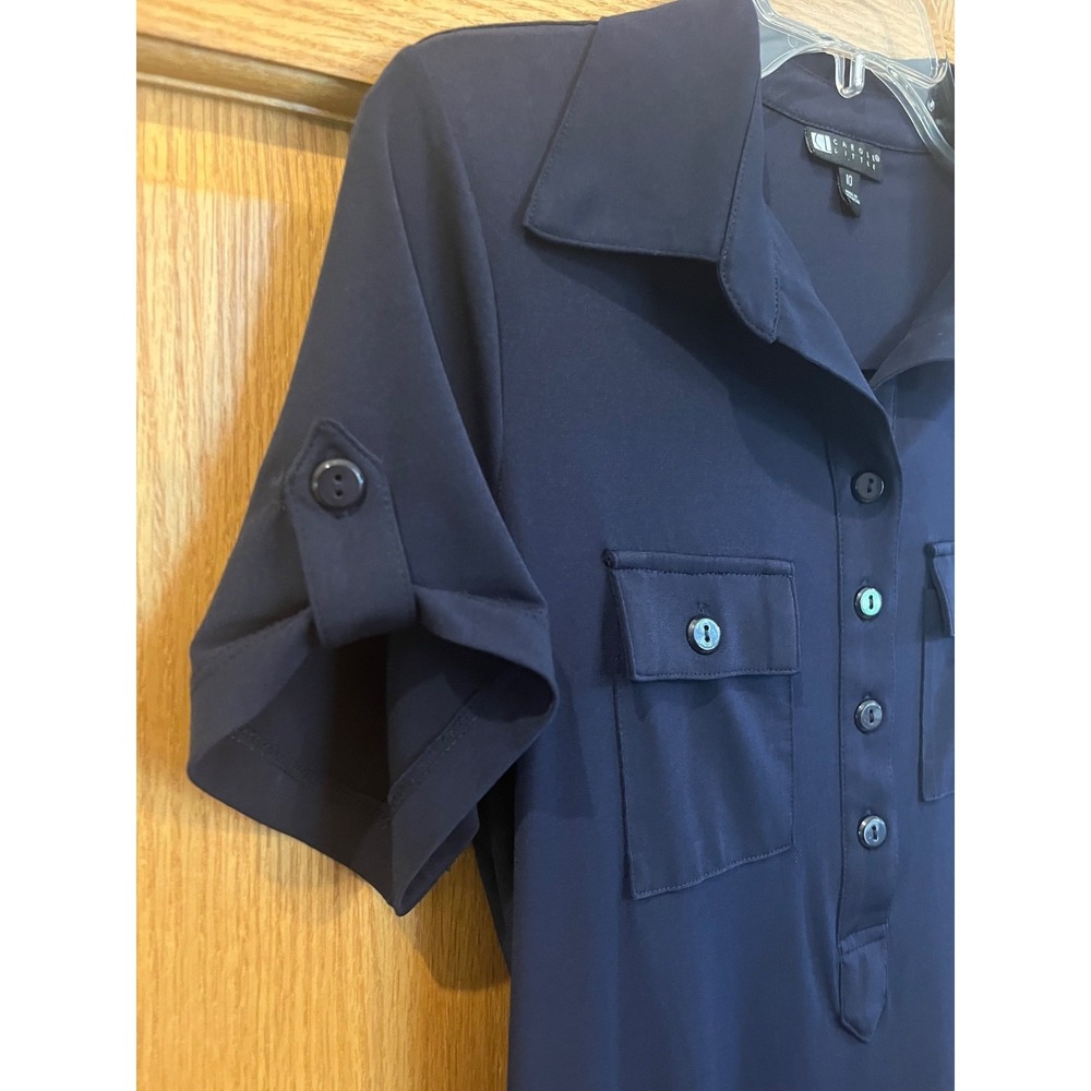 Carole Little Midi Shirt Dress Navy Blue Button Short Sleeve Size 10 - Picture 3 of 7